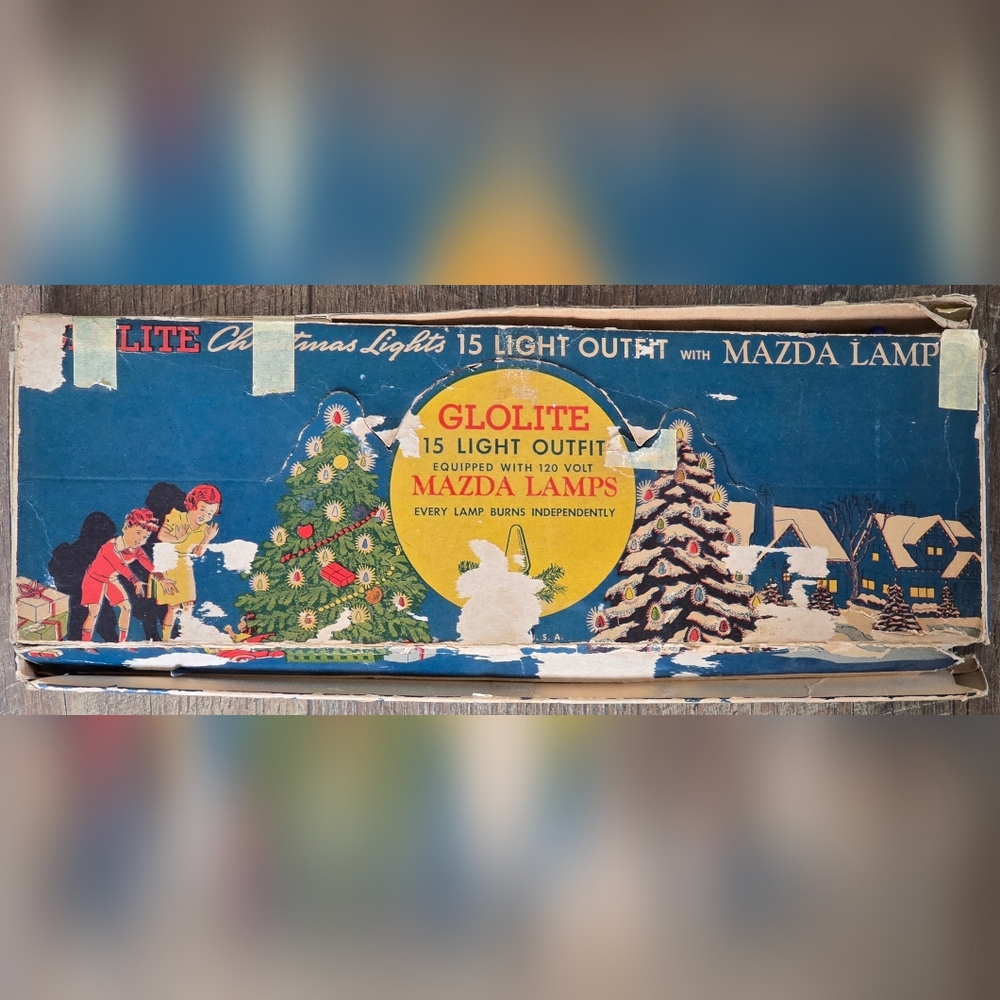 Vintage Glolite Christmas Lights 15 Light Outfit Original Box C7